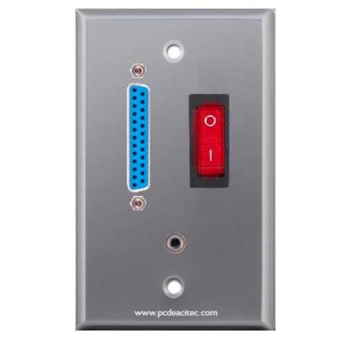 Placa Tapa DB25 paralelo + Switch Interruptor luminoso + Jack audio 3.5 mm en Aluminio