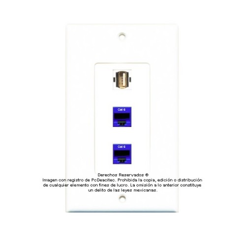 Placa Tapa Decora USB 2.0 Tipo A + 2 Jack Rj45 Cat6 en ABS
