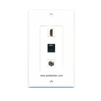 Placa Tapa Decora HDMI 4k + Jack RJ45 Cat5e + Antena Coaxial F en ABS
