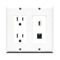 Placa Tapa 2 Gang Decora HDMI 4k + Jack RJ45 Cat5e + Contacto Eléctrico Dual en ABS