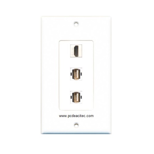 Placa Tapa Decora HDMI 4k + 2 x USB 2.0 en ABS