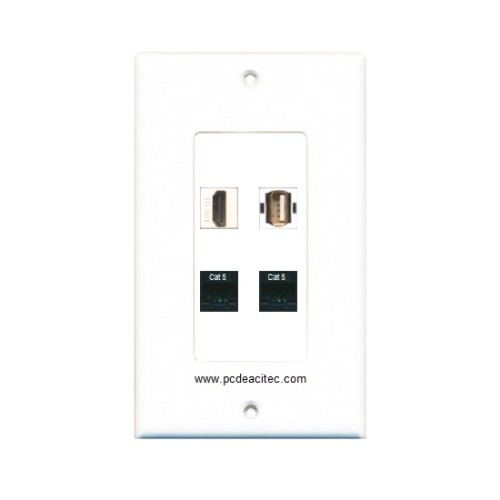 Placa Tapa Decora HDMI 4k + USB 2.0 + 2 Jack RJ45 Cat5 crimpado en ABS