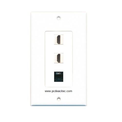 Placa Tapa Decora 2 HDMI 4k + Jack RJ45 Cat5e en ABS
