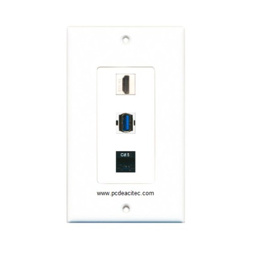 Placa Tapa Decora HDMI 4k + USB 3.0 + Jack RJ45 Cat5e en ABS