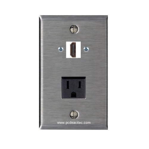 Placa Tapa HDMI 4k + Contacto Eléctrico en Acero Inoxidable