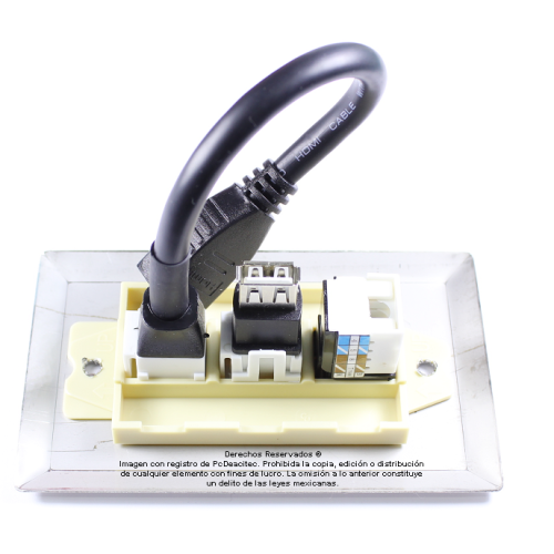 Placa Tapa HDMI 4k pigtail + USB 2.0 + Jack RJ45 Cat6 crimpado en Acero Inoxidable
