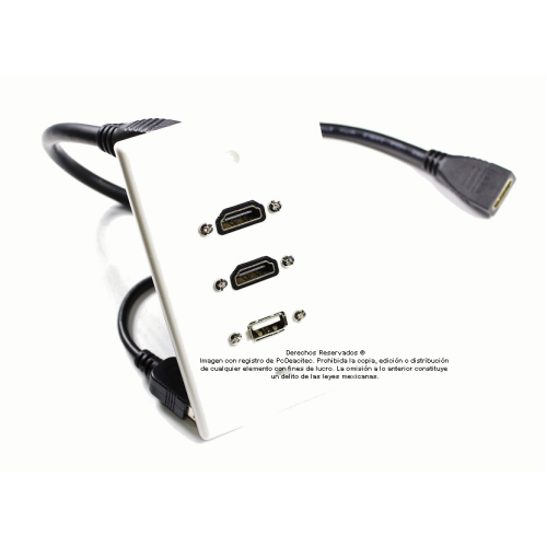 Placa Tapa doble HDMI 4k pigtail + USB 2.0 pigtail en ABS