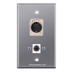 Placa Tapa Metálica XLR soldable hembra + Jack 3.5 mm audio Keystone en Aluminio
