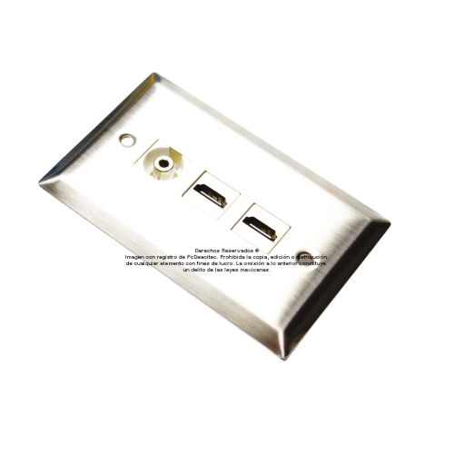 Placa Tapa doble HDMI 4k + audio Jack 3.5 mm en Acero Inoxidable