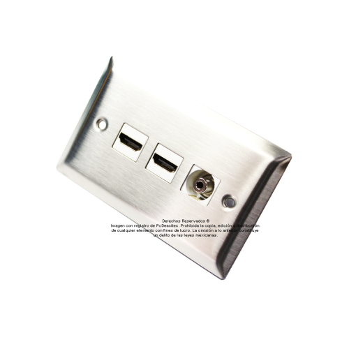 Placa Tapa doble HDMI 4k + audio Jack 3.5 mm en Acero Inoxidable