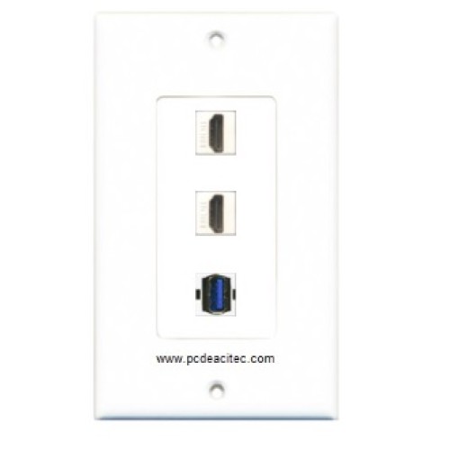 Placa Tapa Decora 2 HDMI 4k pigtail + USB 3.0 en ABS