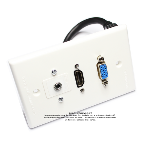 Placa Tapa VGA + HDMI 4k pigtail + Audio Jack 3.5 mm opresores en ABS Placa Tapa VGA + HDMI 4k pigtail + Audio Jack 3.5 mm opresores en ABS