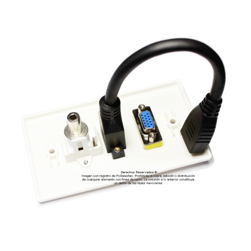 Placa Tapa VGA + HDMI 4k pigtail + Audio Jack 3.5 mm rasante en ABS
