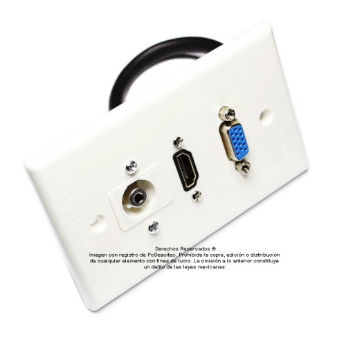 Placa Tapa VGA + HDMI 4k pigtail + Audio Jack 3.5 mm rasante en ABS Placa Tapa VGA + HDMI 4k pigtail + Audio Jack 3.5 mm rasante en ABS
