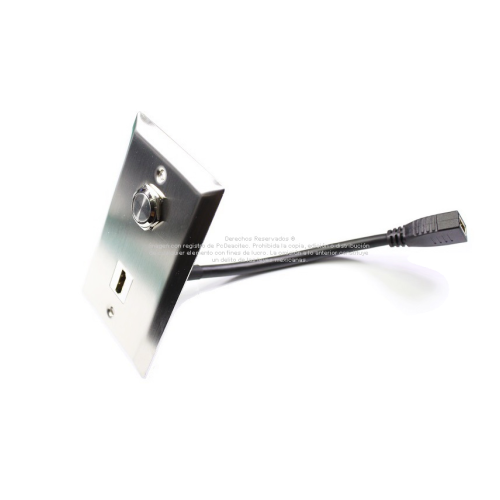 Placa Tapa HDMI 4k pigtail con Interruptor Push ON/OFF en Acero Inoxidable Placa Tapa HDMI 4k pigtail con Interruptor Push ON/OFF en Acero Inoxidable