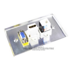 Placa Tapa VGA + HDMI 4k + Jack RJ45 Cat5e ponchable en Aluminio