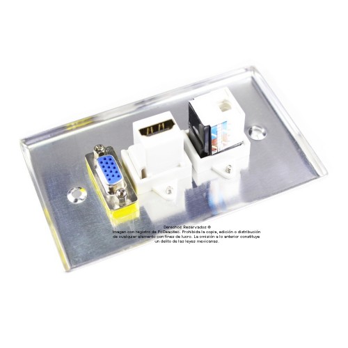 Placa Tapa VGA + HDMI 4k + Jack RJ45 Cat5e ponchable en Aluminio