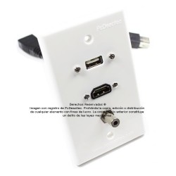 Placa Tapa USB 2.0 pigtail + HDMI 4k pigtail + Audio Jack 3.5 mm en ABS