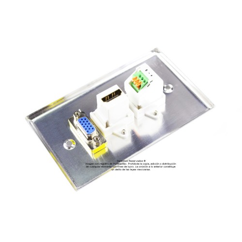 Placa tapa VGA + HDMI 4k + Audio Jack 3.5 mm con opresores en Aluminio