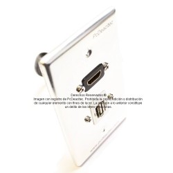 Placa Tapa HDMI 4k pigtail + USB 2.0 tipo A cople en Aluminio