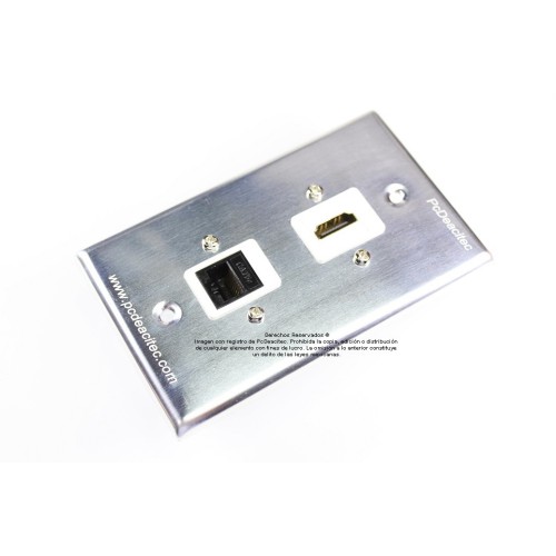 Placa Tapa HDMI 4k + Jack RJ45 Cat6 en Aluminio