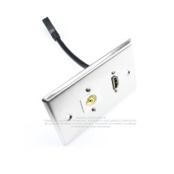 Placa Tapa HDMI 4k pigtail + Jack RCA en Acero Inoxidable