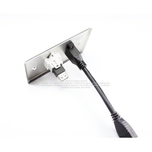 Placa Tapa HDMI 4k pigtail + USB 2.0 en Acero Inoxidable