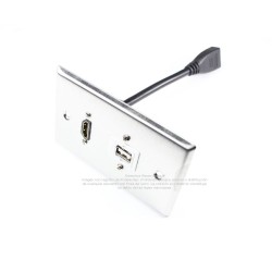 Placa Tapa HDMI 4k pigtail + USB 2.0 en Acero Inoxidable