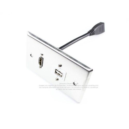 Placa Tapa HDMI 4k pigtail + USB 2.0 en Acero Inoxidable