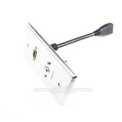 Placa Tapa HDMI 4k pigtail + Audio Jack 3.5 mm en Acero Inoxidable