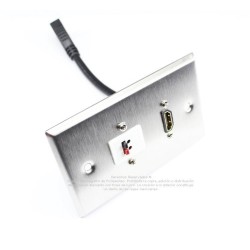 Placa Tapa HDMI 4k pigtail + Terminal bocinas con opresores en Acero Inoxidable