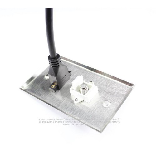 Placa Tapa HDMI 4k pigtail + Coaxial tipo F para antena en Acero Inoxidable