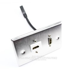 Placa Tapa HDMI 4k pigtail + HDMI Keystone en L 90° en Acero Inoxidable