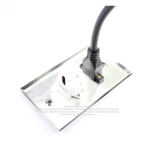 Placa Tapa HDMI 4k pigtail + HDMI Keystone en L 90° en Acero Inoxidable
