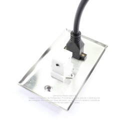 Placa Tapa HDMI 4k pigtail + Audio Jack 3.5 mm en L a 90° en Acero Inoxidable