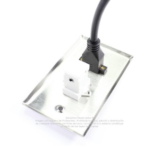 Placa Tapa HDMI 4k pigtail + Audio Jack 3.5 mm en L a 90° en Acero Inoxidable