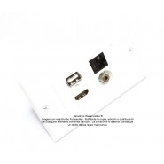 Placa Tapa HDMI 4k + USB 2.0 + Jack RJ45 Cat5e + Jack audio 3.5 mm en ABS