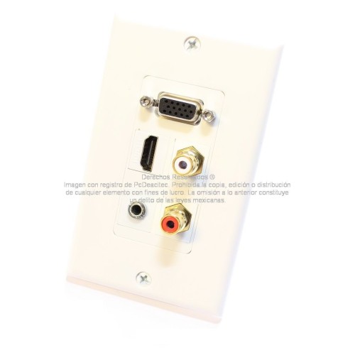 Placa Tapa Decora VGA + HDMI 4k + Audio Jack 3.5 mm con opresores + RCA RL en ABS