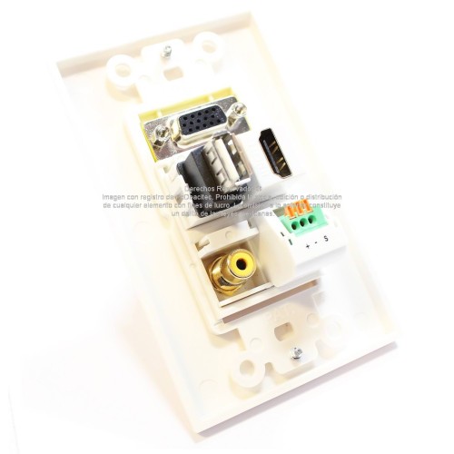 Placa Tapa Decora VGA + HDMI 4k + USB 2.0 + Audio Jack 3.5 mm con opresores + RCA en ABS