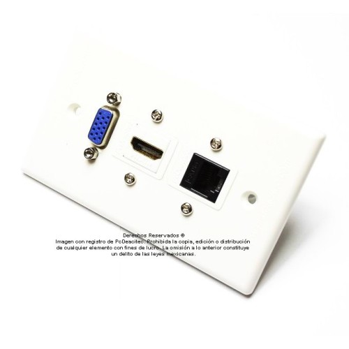 Placa Tapa VGA + HDMI 4k + Jack RJ45 Cat6 en ABS