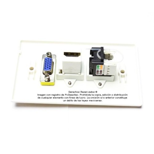 Placa Tapa VGA + HDMI 4k + Jack RJ45 Cat6 en ABS