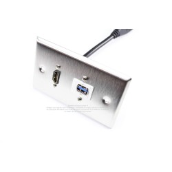 Placa Tapa HDMI 4k pigtail + USB 3.0 en Acero Inoxidable