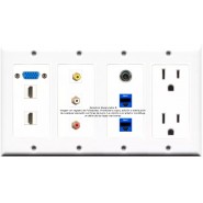 Tablero Placa Tapa Vga + HDMI 1.4 + RCA + Jack RJ45 Cat6 + Contacto Eléctrico en ABS