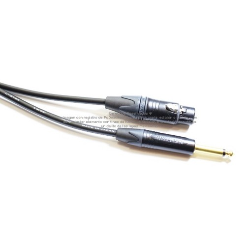 Cable Canare TS 1/4 (6.3 mm) macho a XLR Hembra Neutrik en oro grado estudio de 2 m
