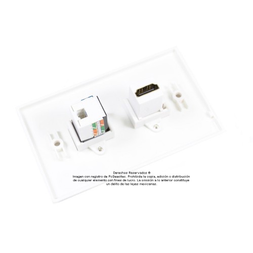 Placa Tapa HDMI 4k + Jack RJ45 Cat6 en ABS