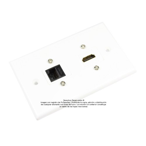 Placa Tapa HDMI 4k + Jack RJ45 Cat6 en ABS