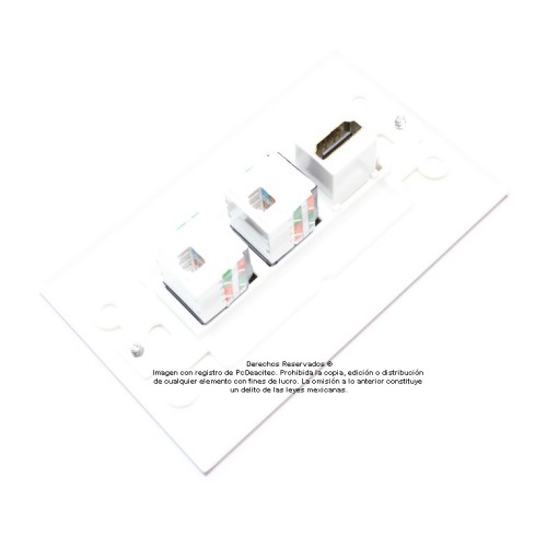 Placa Tapa Decora HDMI 4k + 2 Jack RJ45 Cat5e en ABS