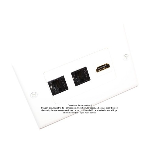 Placa Tapa Decora HDMI 4k + 2 Jack RJ45 Cat5e en ABS
