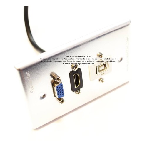 Placa Tapa VGA + HDMI 4k pigtail + USB 2.0 tipo B en Aluminio Placa Tapa VGA + HDMI 4k pigtail + USB 2.0 tipo B en Aluminio