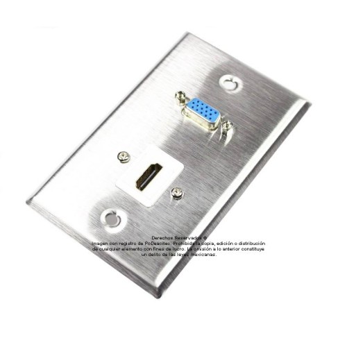 Placa Tapa VGA + HDMI 4k en Acero Inoxidable